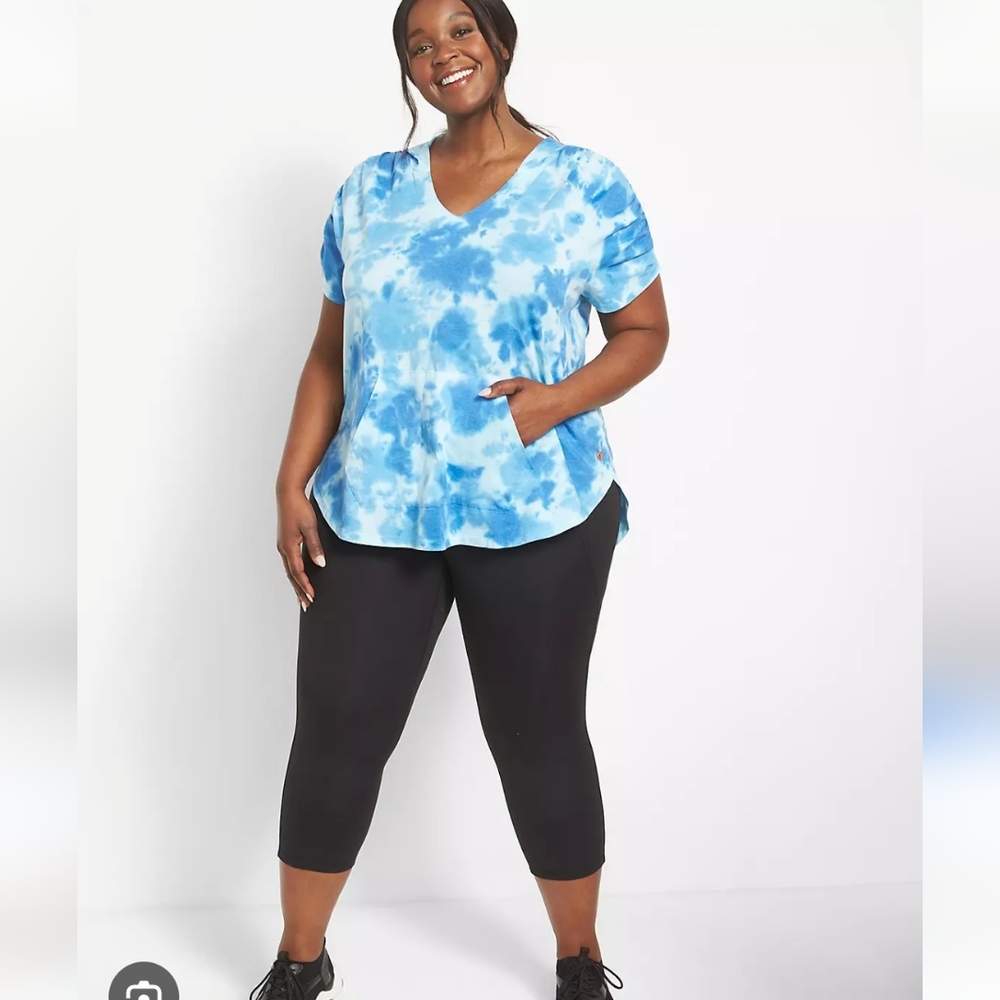 Livi Active Blue and White Kangaroo Pocket Front Tunic Hoodie